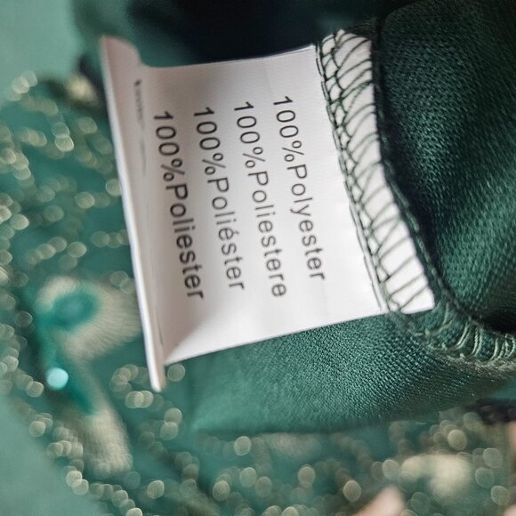 Green beaded Flapper Dress peacock black fringe - Picture 6 of 6